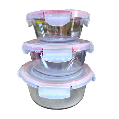 Picture of Round Shape Glass Container 3 Pcs W/Plastic Cover
