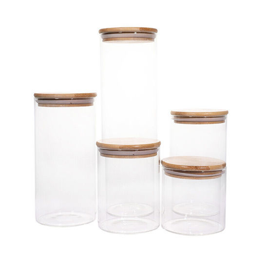 AFC Trading. Glass Canister Set With Bamboo Lid (5 Pcs)