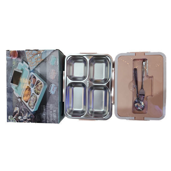 Picture of Lunch Box with spoon and fork with 4 compartments -  27x19x6cm