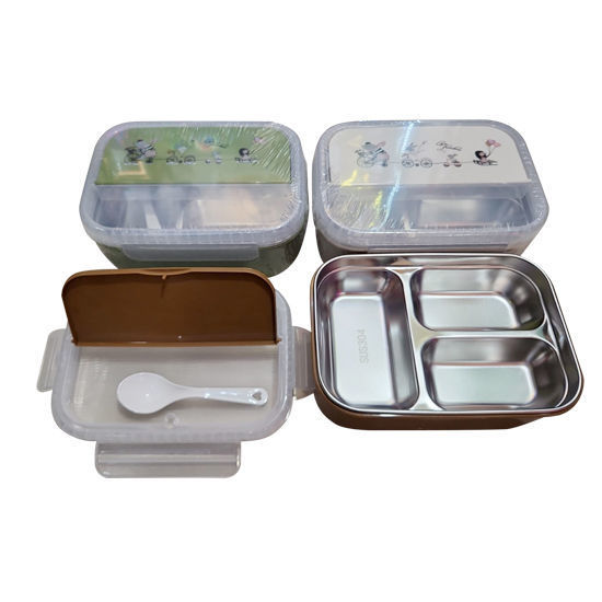 Picture of Lunch Box with 3 compartments with spoon -  20x14x8cm