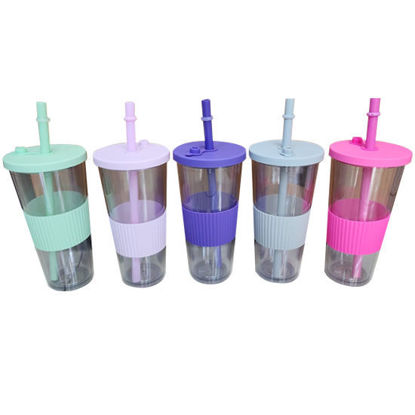 Picture of Transparent Plastic Cup with Straw & Grip - 700ml