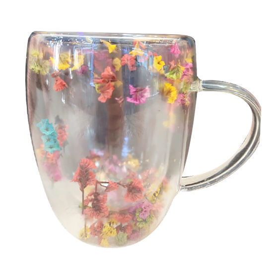 Picture of Double Wall Glass W/Dried Flowers - 350ml