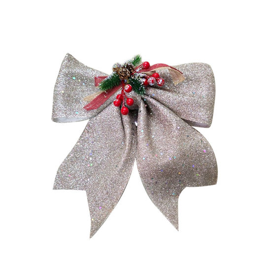 Picture of Xmas Silver Bow W/Berries (35 x 35cm)