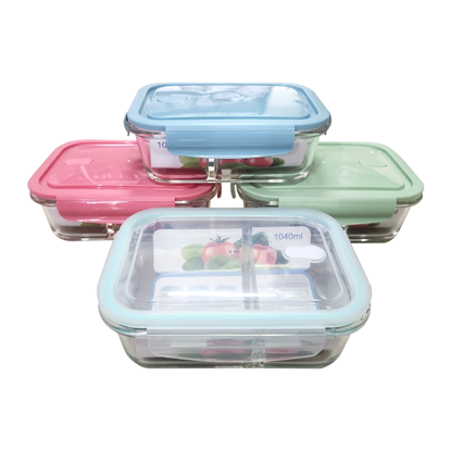 Picture of Glass container with 2 compartment and steam vent - 1040ml