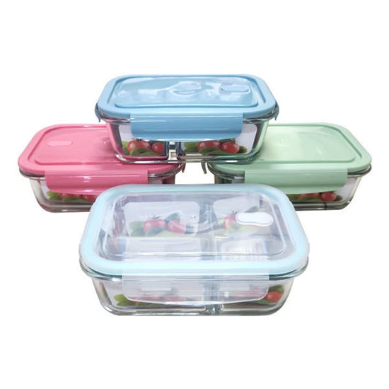 Picture of Glass bowl with 3 compartments and steam vent (20x15x7cm)