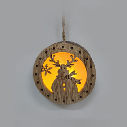 Picture of Xmas Round Wooden Snowman Light