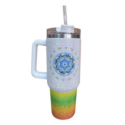 Picture of Vacuum Flask with Handle/Straw (Rainbow-Mandala)