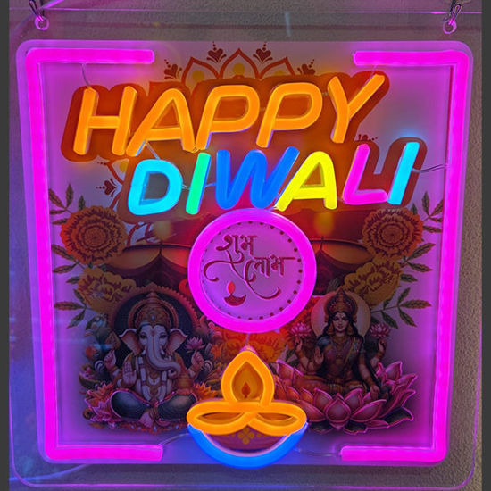 Picture of Neon Happy Divali Ganesh Luxmee (30x30cm)
